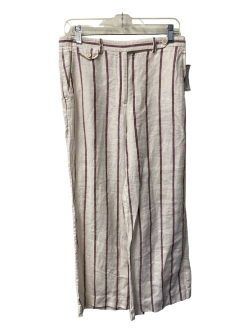 Theory Size 6 White & Red Linen High Waist Button Close Wide Leg Striped Pants White & Red / 6