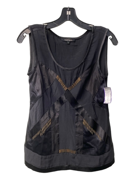 Nanette Lepore Size 2 Black & Bronze Silk Scoop Neck Sleeveless Semi Sheer Top Black & Bronze / 2