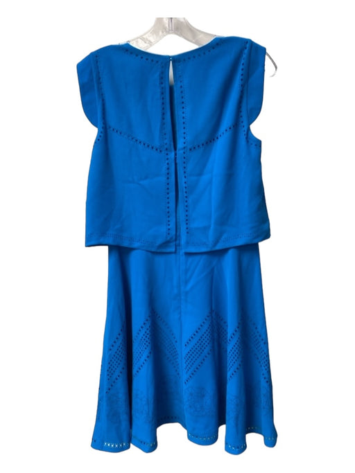 Karen Millen Size 6 Blue Polyester Round Neck Sleeveless Perforated Midi Dress Blue / 6