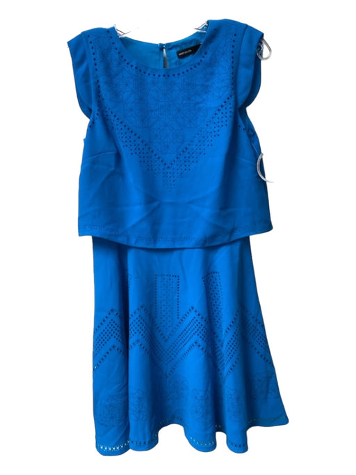 Karen Millen Size 6 Blue Polyester Round Neck Sleeveless Perforated Midi Dress Blue / 6