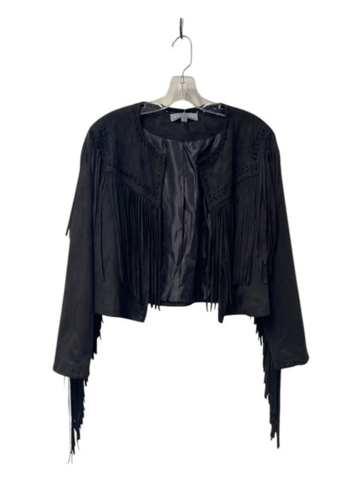 Bagatelle Size M Black Polyester Long Sleeve Round Neck Fringe Bolero Jacket Black / M