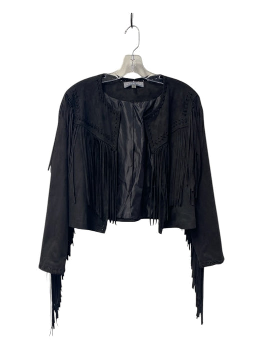 Bagatelle Size M Black Polyester Long Sleeve Round Neck Fringe Bolero Jacket Black / M