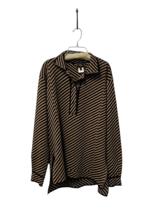 Fendi Size 42 Brown & Black Wool Striped Half Button Side Slits Top Brown & Black / 42