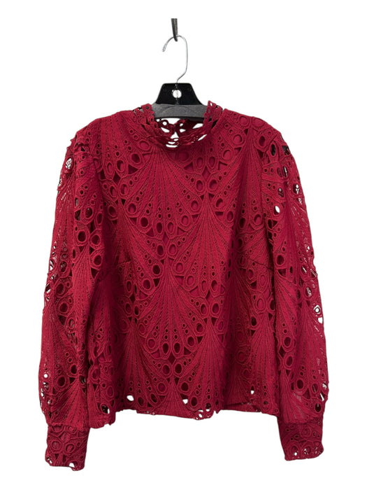 Ultra Pink Size L Red Polyester Lace Overlay Keyhole Back Mock Neck Top Red / L