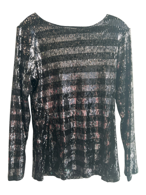 Lynn Ritchie Size S Black Polyester Sequin Boat Neck Long Sleeve Top Black / S
