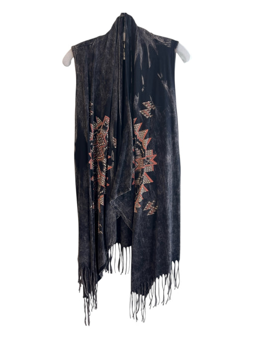 Vocal Size XL Black & Multi 100% Cotton Sleeve Cut Outs Tassel Pattern Cardigan Black & Multi / XL