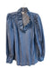 Crown & Ivy Size L Blue Tencel Ruff Collar V Neck Long Sleeve Button Cuffs Top Blue / L