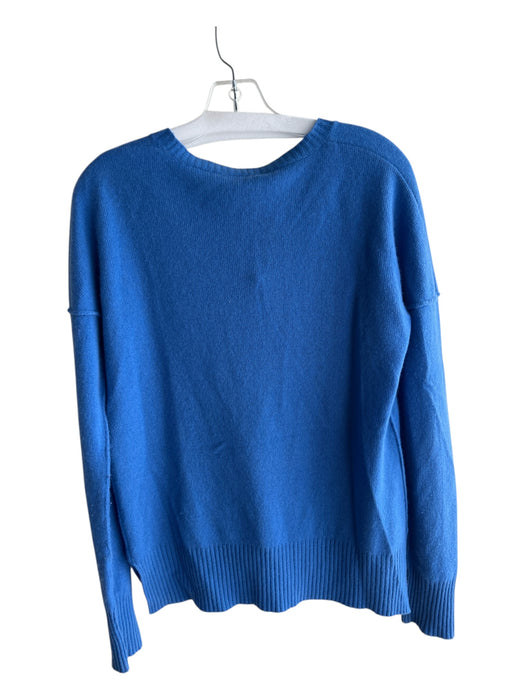 Aqua Size M Blue & Black 100% Cashmere Round Neck Long Sleeve Words Knit Top Blue & Black / M