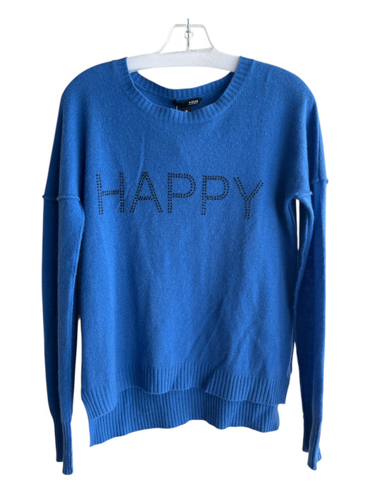 Aqua Size M Blue & Black 100% Cashmere Round Neck Long Sleeve Words Knit Top Blue & Black / M