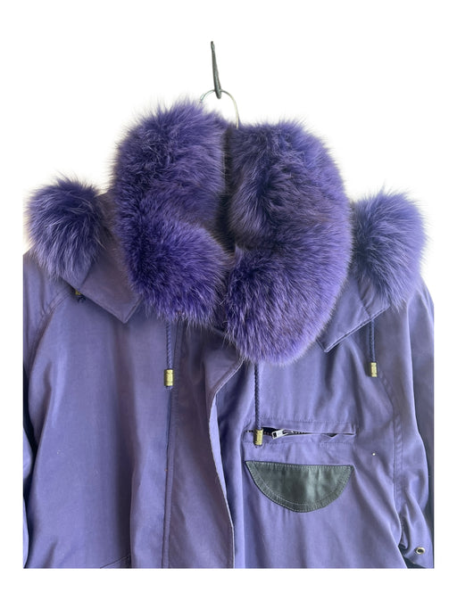 No Brand Size S Purple Fox Fur Detachable Hood Zip Front Pockets String Coat Purple / S