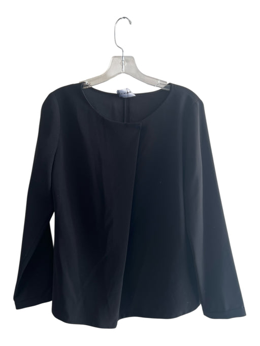 Emporio Armani Size 42 Black Polyester Wide Neck Long Sleeve Front Pleat Top Black / 42
