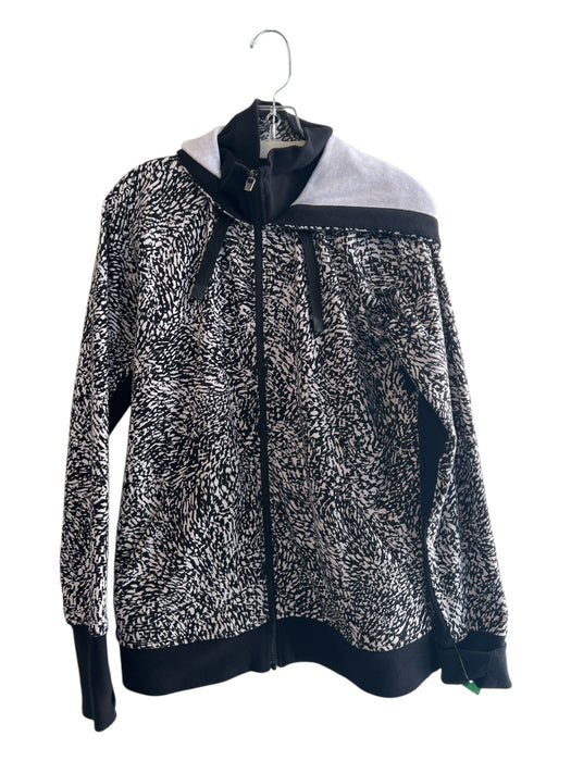Athleta Size Large Black & White Polyester Blend All Over Print Front Zip Jacket Black & White / Large