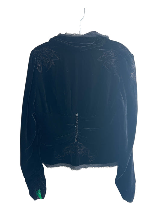 Elie Tahari Size Large Black Rayon Blend V Neck Velour Raw silk detail Jacket Black / Large