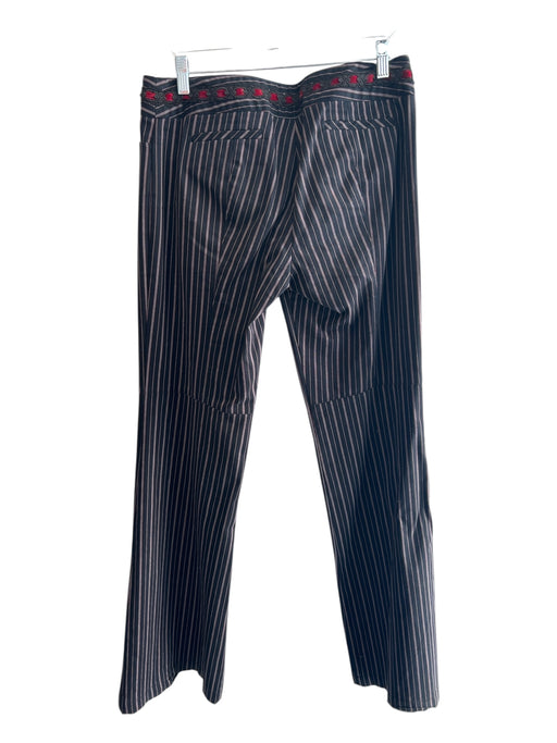Nanette Lepore Size 8 Black & Red Cotton Striped Zip Fly Waist Detail Pants Black & Red / 8