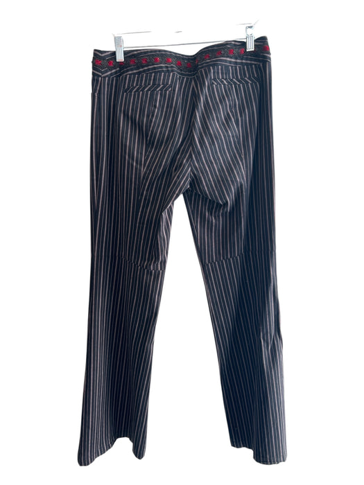 Nanette Lepore Size 8 Black & Red Cotton Striped Zip Fly Waist Detail Pants Black & Red / 8