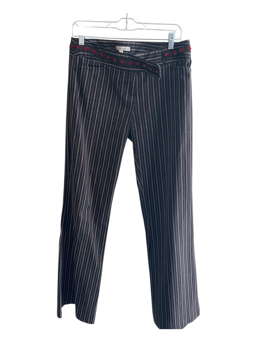 Nanette Lepore Size 8 Black & Red Cotton Striped Zip Fly Waist Detail Pants Black & Red / 8