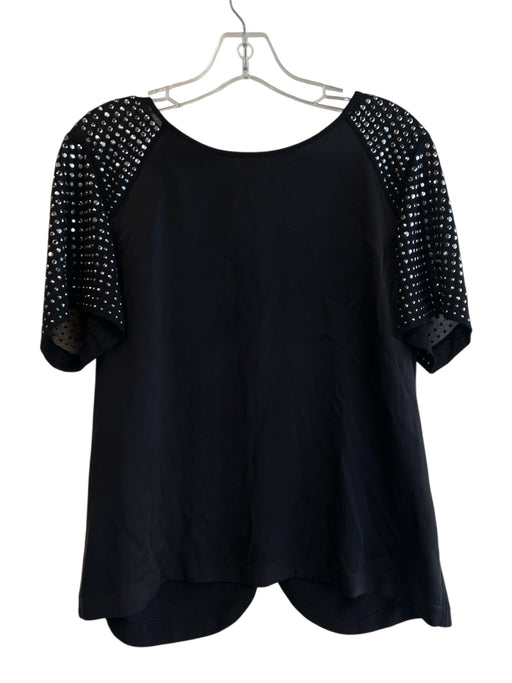 Rebecca Taylor Size 6 Black Silk Wide Round Neck Short Sleeve Top Black / 6