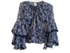 Misa Size XS Navy & white Viscose Tie V Neck Long Trumpet Sleeve Pom Pom Top Navy & white / XS