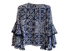 Misa Size XS Navy & white Viscose Tie V Neck Long Trumpet Sleeve Pom Pom Top Navy & white / XS