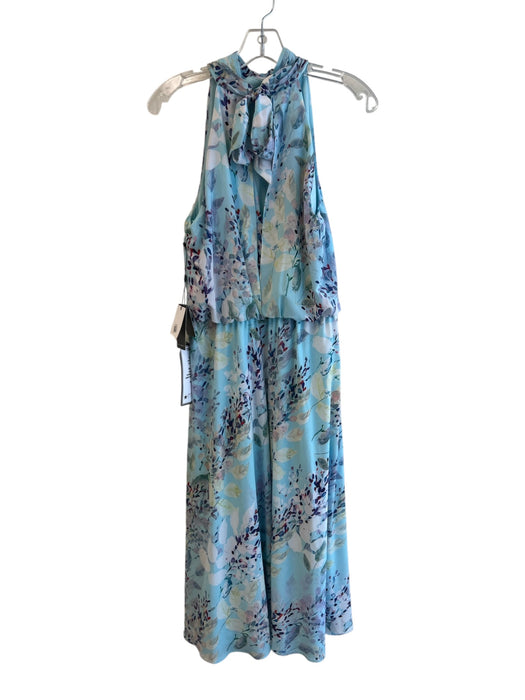 Adriana Papell Size 8 Blue & Multi Polyester Tie Halter Floral Print Midi Dress Blue & Multi / 8