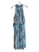 Adriana Papell Size 8 Blue & Multi Polyester Tie Halter Floral Print Midi Dress Blue & Multi / 8