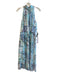 Adriana Papell Size 8 Blue & Multi Polyester Tie Halter Floral Print Midi Dress Blue & Multi / 8