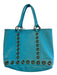 Isabella Fiore Turquiose Leather Brass Hardware Grommet Detail Tassel Tote Bag Turquiose