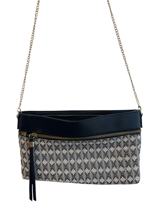 Gianni Chiarini Black & Beige Leather Woven Zip Close Chain Crossbody Bag Black & Beige