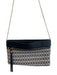 Gianni Chiarini Black & Beige Leather Woven Zip Close Chain Crossbody Bag Black & Beige