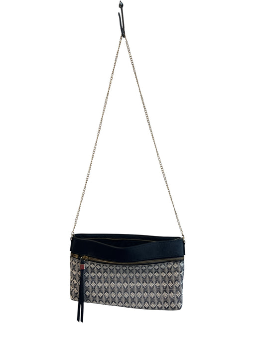 Gianni Chiarini Black & Beige Leather Woven Zip Close Chain Crossbody Bag Black & Beige