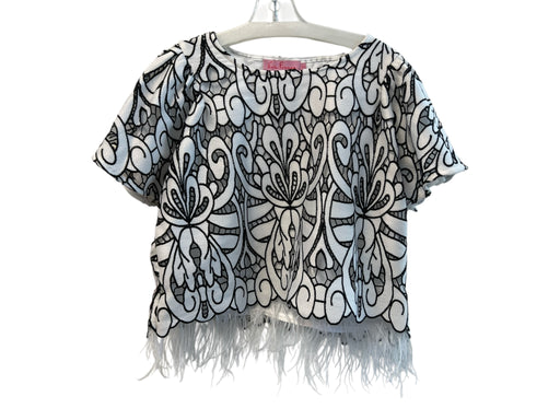 Eva Franco Size L Black Polyester Embroidered Lace Feather Trim Boxy Top Black / L