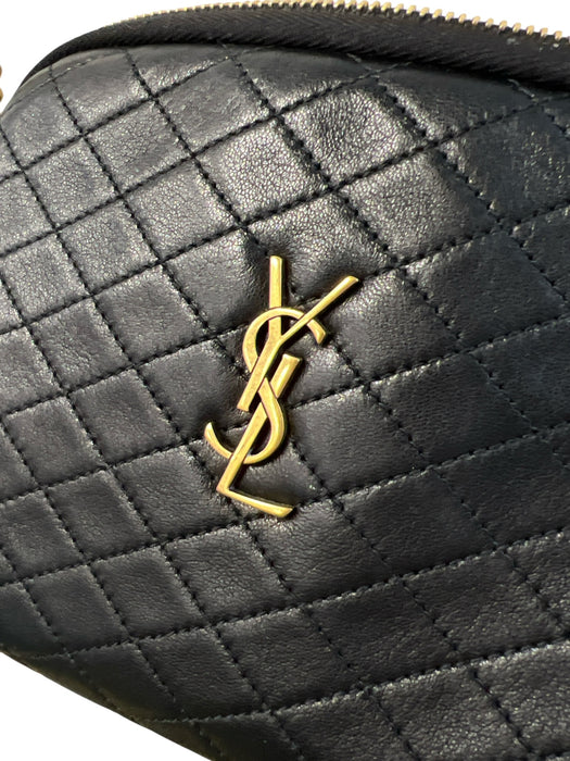 Saint Laurent Black Leather Gold Tone Hardware Diamond Quilt Dome Crossbody Bag Black / Mini
