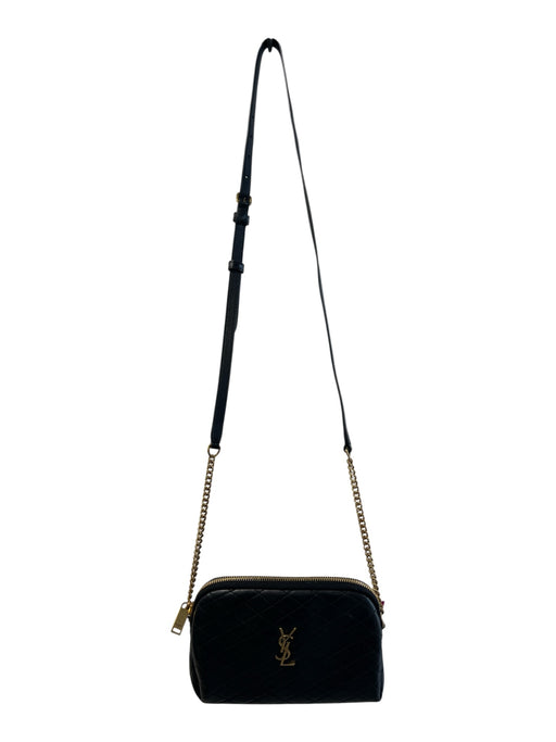 Saint Laurent Black Leather Gold Tone Hardware Diamond Quilt Dome Crossbody Bag Black / Mini