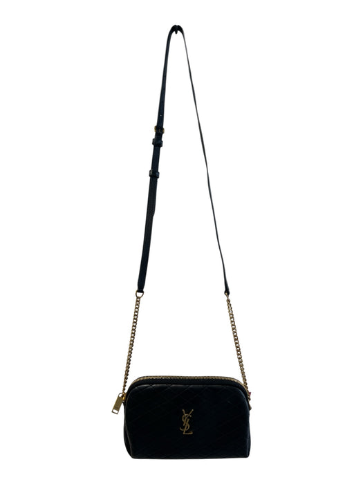 Saint Laurent Black Leather Gold Tone Hardware Diamond Quilt Dome Crossbody Bag Black / Mini