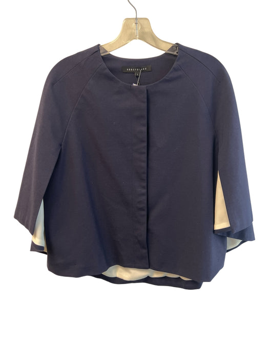 Abbey Glass Size L Navy Viscose Round Neck Button Down Capelet Top Navy / L