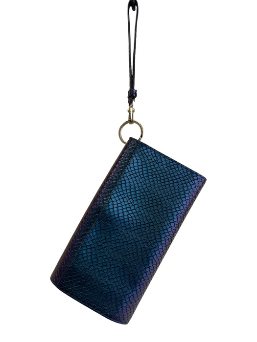 Henri Bendel Purple & Blue Leather Reptile Embossed Iridescent Wristlet Purple & Blue / S
