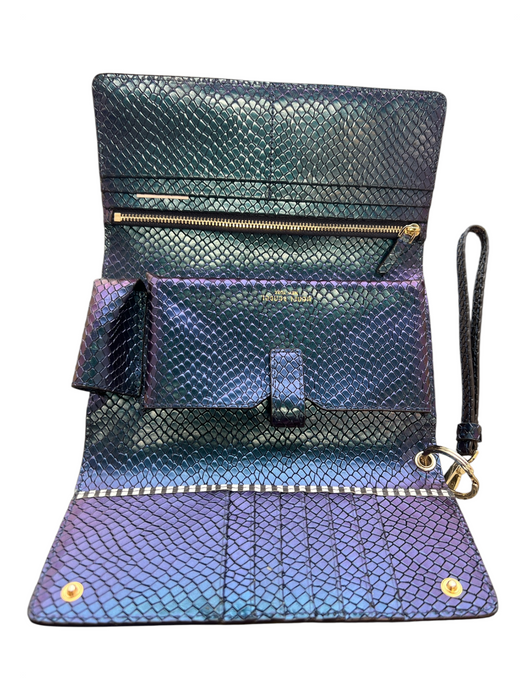 Henri Bendel Purple & Blue Leather Reptile Embossed Iridescent Wristlet Purple & Blue / S