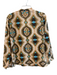 Tory Burch Size 6 Brown & Blue Cotton V Neck Long Sleeve Geometric Top Brown & Blue / 6