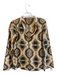 Tory Burch Size 6 Brown & Blue Cotton V Neck Long Sleeve Geometric Top Brown & Blue / 6