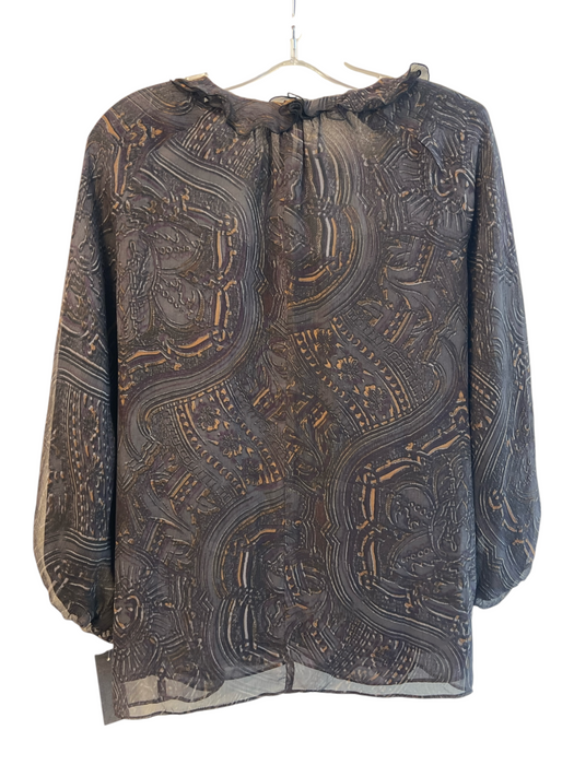 Nanette Lepore Size 2 Brown & Black Silk Lined Ruffle Detail All Over Print Top Brown & Black / 2