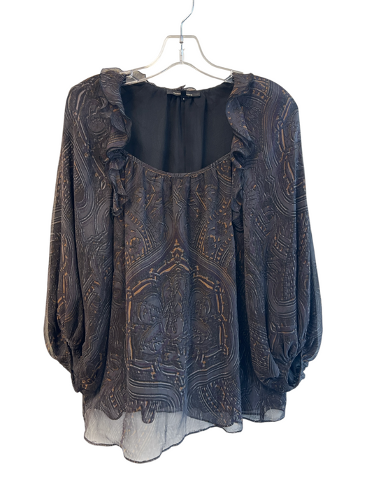 Nanette Lepore Size 2 Brown & Black Silk Lined Ruffle Detail All Over Print Top Brown & Black / 2