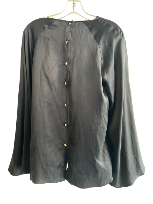 Giorgio Armani Size 8 Black Silk Long Wide Sleeve Round Neck Pearl Buttons Top Black / 8