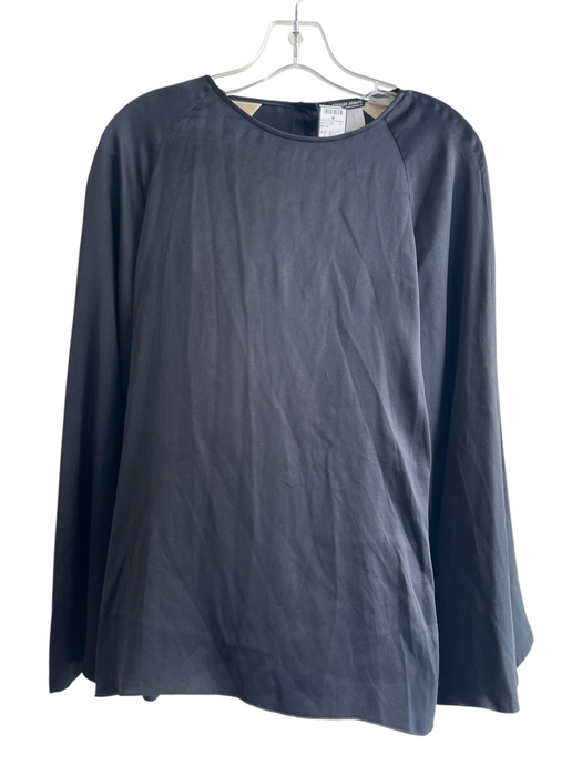 Giorgio Armani Size 8 Black Silk Long Wide Sleeve Round Neck Pearl Buttons Top Black / 8