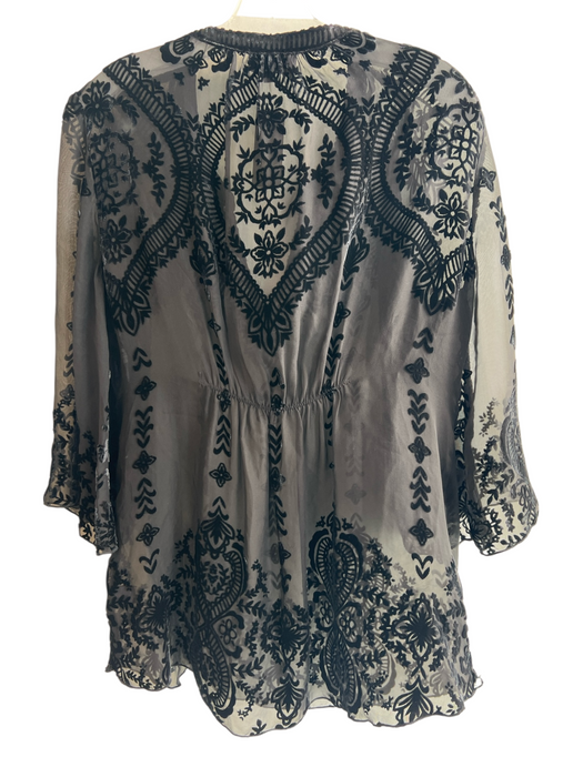 Hale Bob Size Medium Black Silk Sheer Velvet Accents Long Sleeve Top Black / Medium