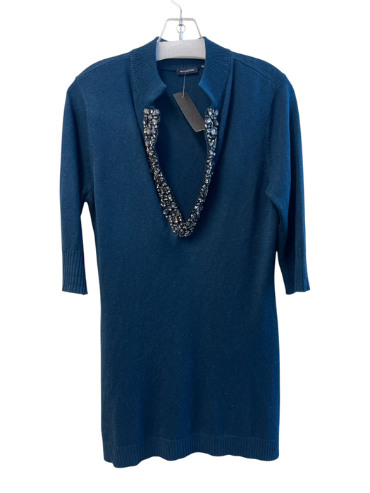 Magaschoni Size Est Small Teal Blue Silk & Cashmere 3/4 Sleeve Deep V neck Dress Teal Blue / Est Small