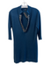 Magaschoni Size Est Small Teal Blue Silk & Cashmere 3/4 Sleeve Deep V neck Dress Teal Blue / Est Small