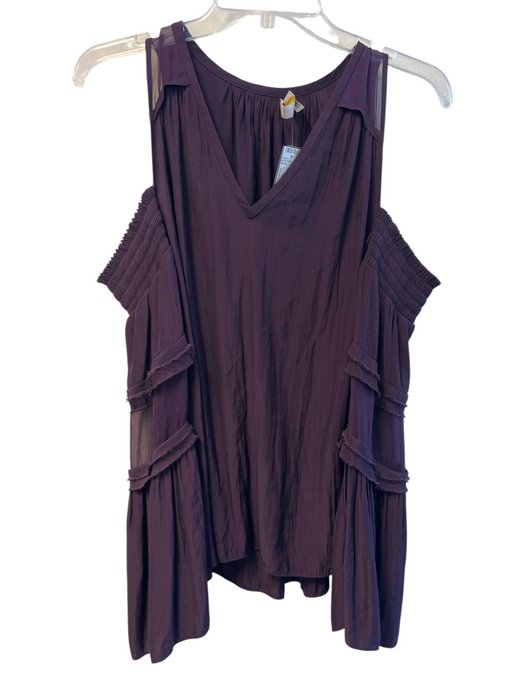 Ramy Brook Size Medium Eggplant Polyester Cold Shoulder Long Wide Sleeve Top Eggplant / Medium