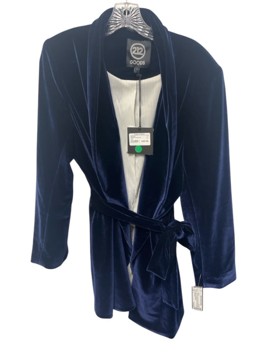 212 Goods Size L Dark Blue Polyester Blend Velvet Shawl Collar Tie Waist Jacket Dark Blue / L