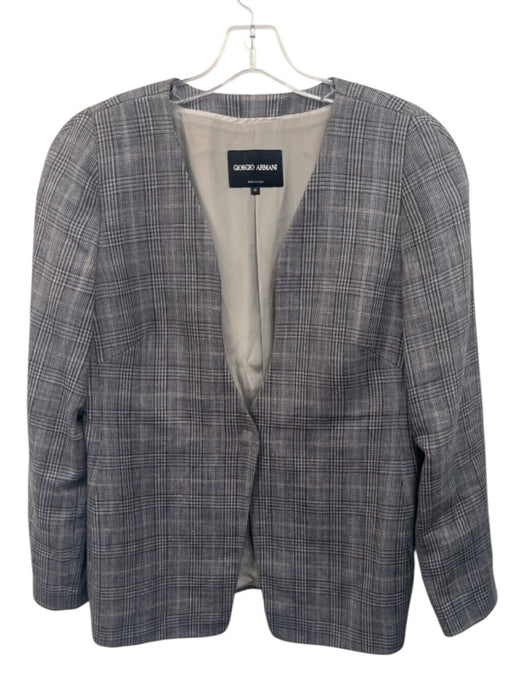 Giorgio Armani Size 46 Blue & Brown Wool, Silk & Linen Houndstooth Check Jacket Blue & Brown / 46