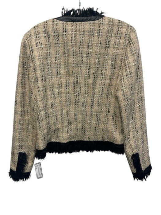 Escada Size 38 Cream Beige & Black Wool Blend Tweed PU Leather Trim Jacket Cream Beige & Black / 38